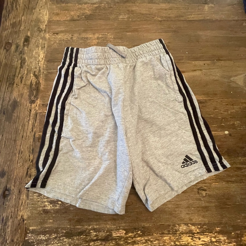 Adidas Kids Light Gray Shorts with Black Stripes